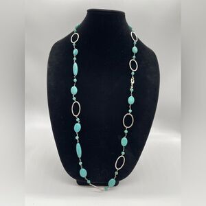 Stella & Dot Turquoise with silver tone Chain Long Necklace
